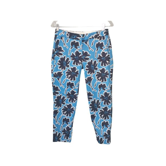 J. Crew Blue White Floral Chino Pants Women’s Size 0 Skimmer Slim Ankle - Picture 3 of 8